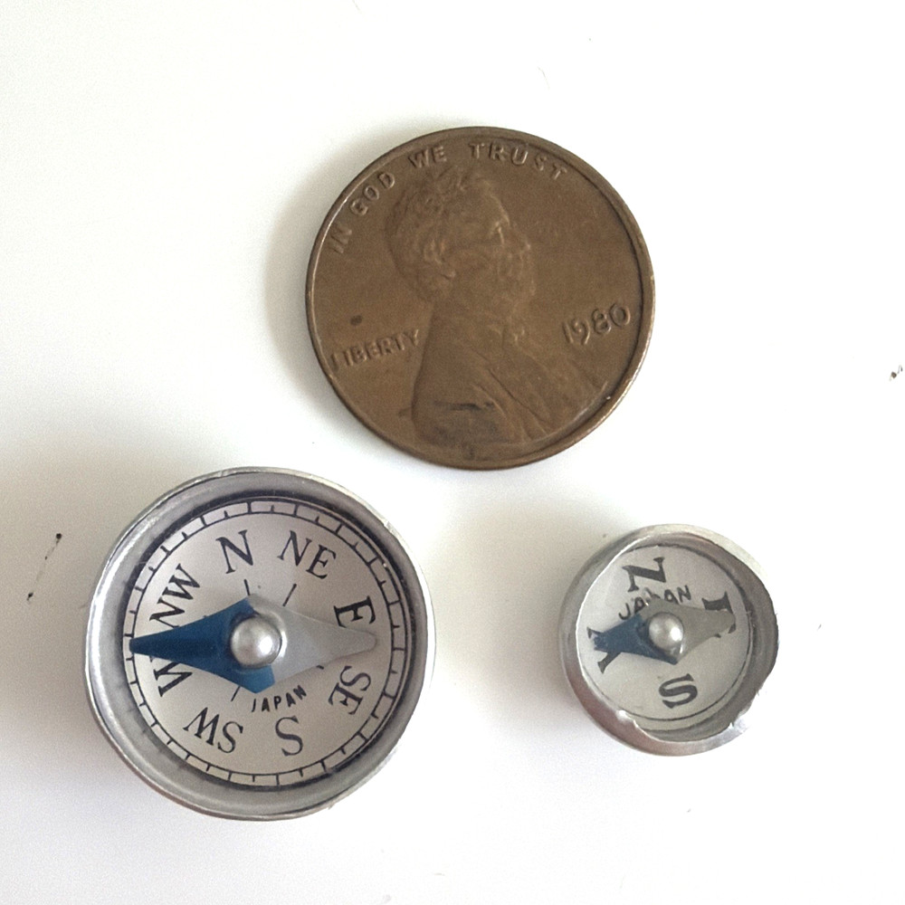 Vintage Mini Compass Lot Japan TINY Silver Metal Navigator N S E W .5″ wide