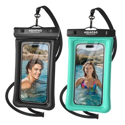 IP68 Waterproof Phone Pouch 2 Pack-Up to 7.0″，Adjustable Black Green 2 Pack