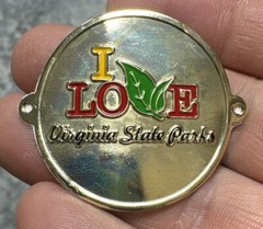 Gold I Love Virginia State Parks Hiking Staff Stick Medallion NEW