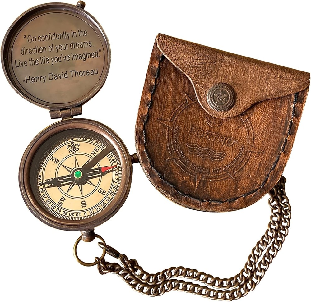 Brass Compass with “Go Confidently in the Direction of Your Dreams” Quote by Tho