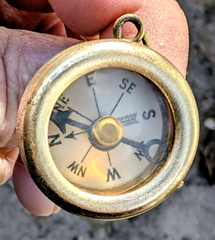 Vintage Marbles Compass, White Face Gladstone MI. Pin Back Brass, Hunting Hiking