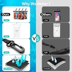 4 Pack Waterproof Cell Phone Pouch – Universal Water Black+Blue+Green+Pink