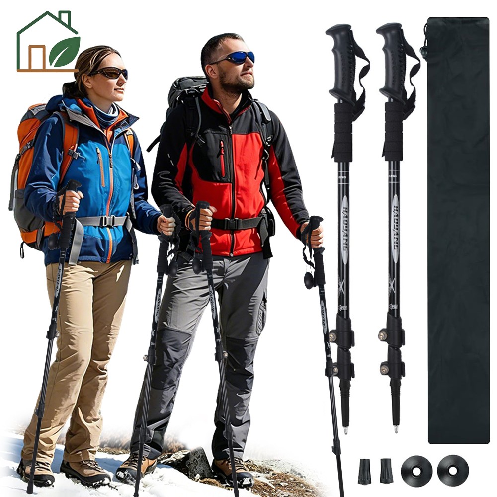 2X Aluminum Hiking Poles Adjustable Alpenstock Walking Sticks for Nordic Skiing