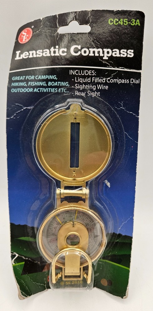 SE Lensatic Compass Liquid Filled Compass Dial Sighting Wire Rear Sight NOS