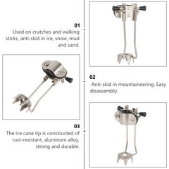 Cane Attachment Ice Grip with Steel Prongs for Snow Hiking and Outdoor Use