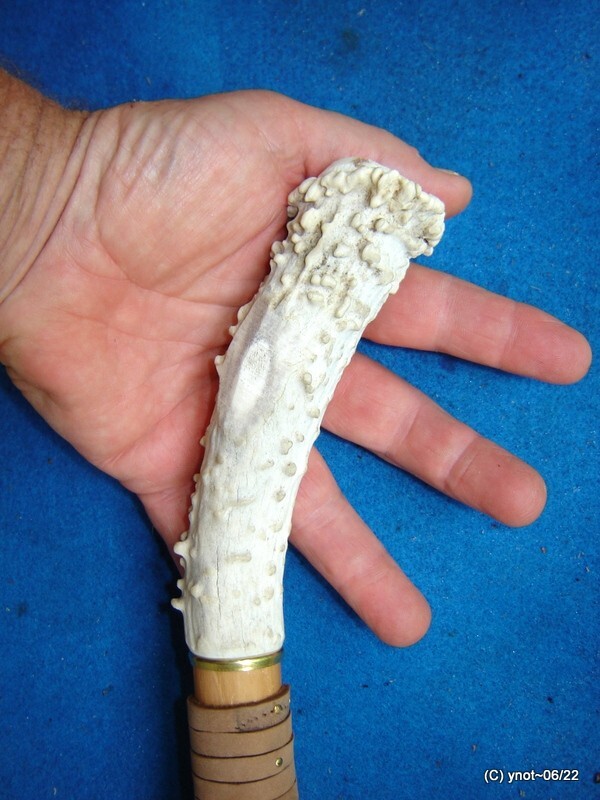 handcrafted WALKING/HIKING STICK spiky apple w/leather Deer Antler Burr Handle