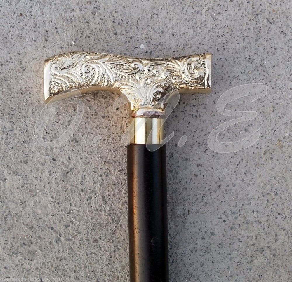 Vintage Silver Brass Handle Walking Cane Wooden Walking Stick Victorian Handle