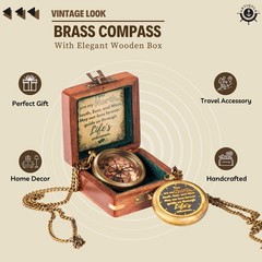 Brass Compass with Wooden Box Graduation Gifts Pirate Accessory Travel Decor