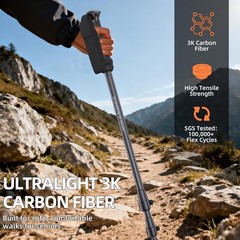 3K Carbon Fiber Trekking Poles – Collapsible, Lightweight Yet Sturdy Hiking Pole
