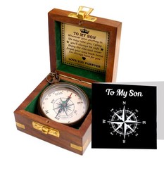 to My Son Engraved Brass Compass with Wooden Box – Antique