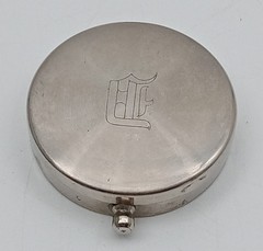 Vintage Japanese Pocket Compass Silver Tone Gothic E Monogram Lid