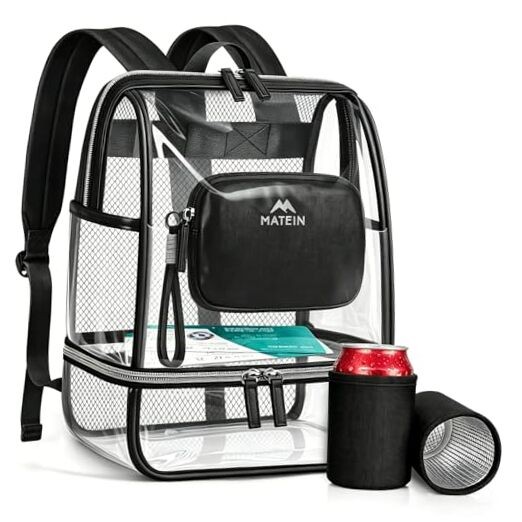 CLASSIC TPU Clear Backpack Stadium Approved, Dual-Layer Clear Stadium Black