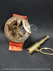 Brass Sundial Compass Wrist Band/Real Leather Band/Wrist Compass Free Keychain