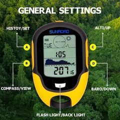 Barometer Altimeter Compass LCD Digital Thermometer Watches-Hygrometer Yellow