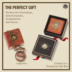 Brass Compass with Wooden Box Graduation Gifts Pirate Accessory Travel Decor