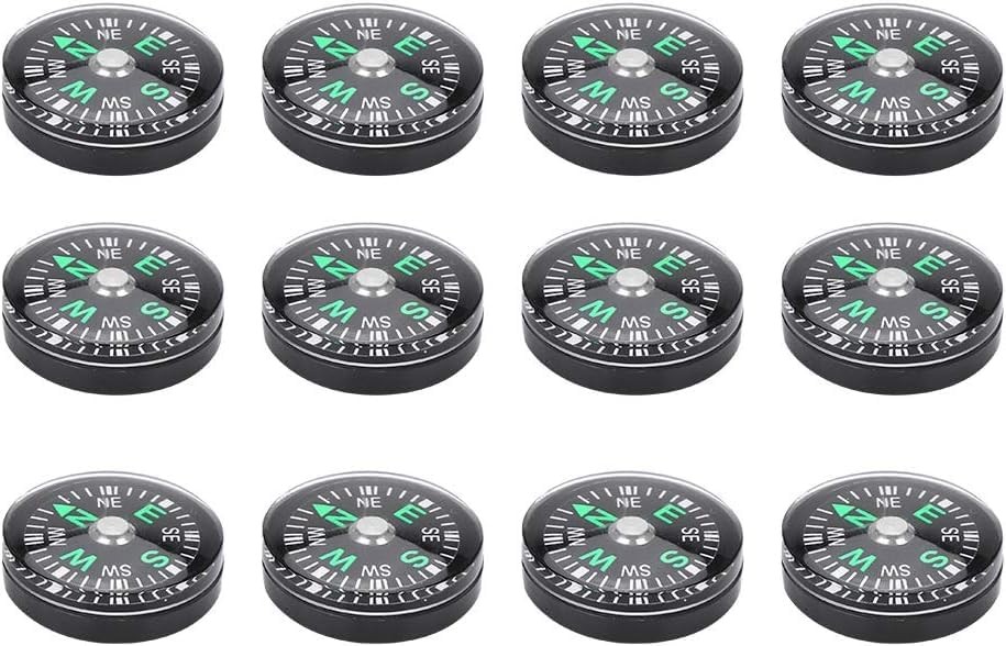 Pocket Compass, 20mm 12pcs Mini Oil Filled Compass for Hiking Black