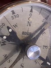 VINTAGE WEST GERMAN EDGE MARK Liquid Filled Compass GLASS & CHROME -GLOW IN DARK