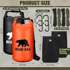 2 Sets Bear Food Bag for Camping Ultralight Food Bag Hanging 20l Black,orange