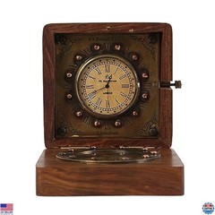 Vintage-Inspired Brass Sundial Compass with Rosewood Box – Nautical Decor Gift