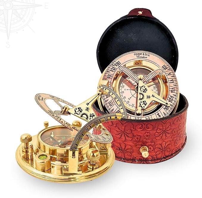 Vintage Brass Compass with Leather Case Guide Through Life’s Adventures