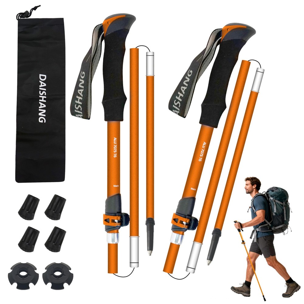 2 PCS 7075 Aluminum Ultralight Folding Trekking Poles Hiking Walking Sticks