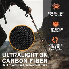 TREKOLOGY Trek-Z Prima 3K Carbon Fiber Folding Poles – Cork Grip (US) 100-120cm