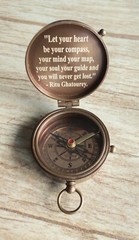 Brass Compass Engraved with Let Your Heart be Your Compass Quote, Gift Compasses