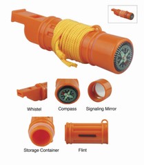 2PK 5-In-1 Emergency Survival Compass Whistle Fire Start Flint Signal Mirror Set
