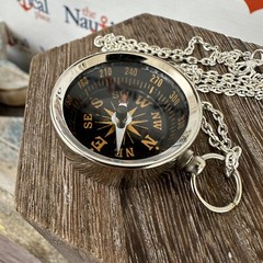 Silver Finish Brass Pocket Compass – Small Nautical Necklace Pendant – Keychain