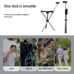 Outdoor Foldable Walking Stick Stool Lightweight Heavy Duty Steel Seat Elderly