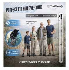 TrailBuddy Carbon Fiber Adjustable Trekking Poles 24-54″ Black Lightweight