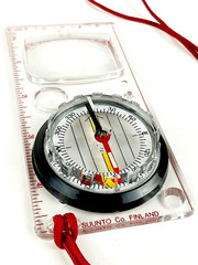 Vintage Suunto Finland Unmounted Map Reading Compass w/ Magnifiers & Red Lanyard