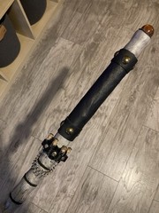 Necromancer Dragon Mage Walking Cane With Leather Grip And Carved Vertebrae.
