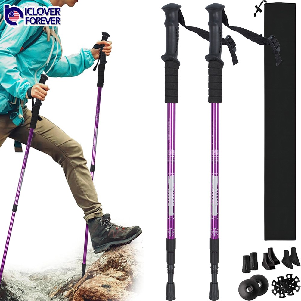 2PCS Trekking Hiking Poles Walking Sticks Adjustable Aluminum Alpenstock w/ Tips