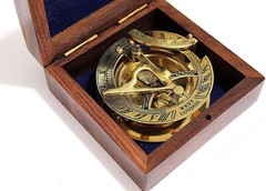 3″ Sundial Compass With Teak Wood Box Inlaid Solid Brass Pocket Compass Gift