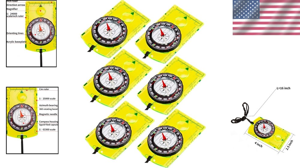 6 Pieces Orienteering Compass Hiking Navigation Backpacking Compass Map Reading