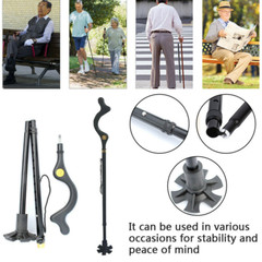 Adjustable Walking Stick Folding Cane Trekking Pole Straight Posture Men & Women