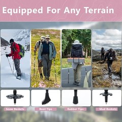 Hiking Poles Collapsible Trekking Poles Aluminum Alloy Hiking 95-115cm Pink