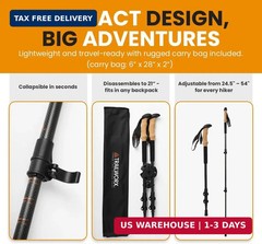 3K Carbon Fiber Trekking Poles, Collapsible Set of 2 Lightweight Adjustable Hiki