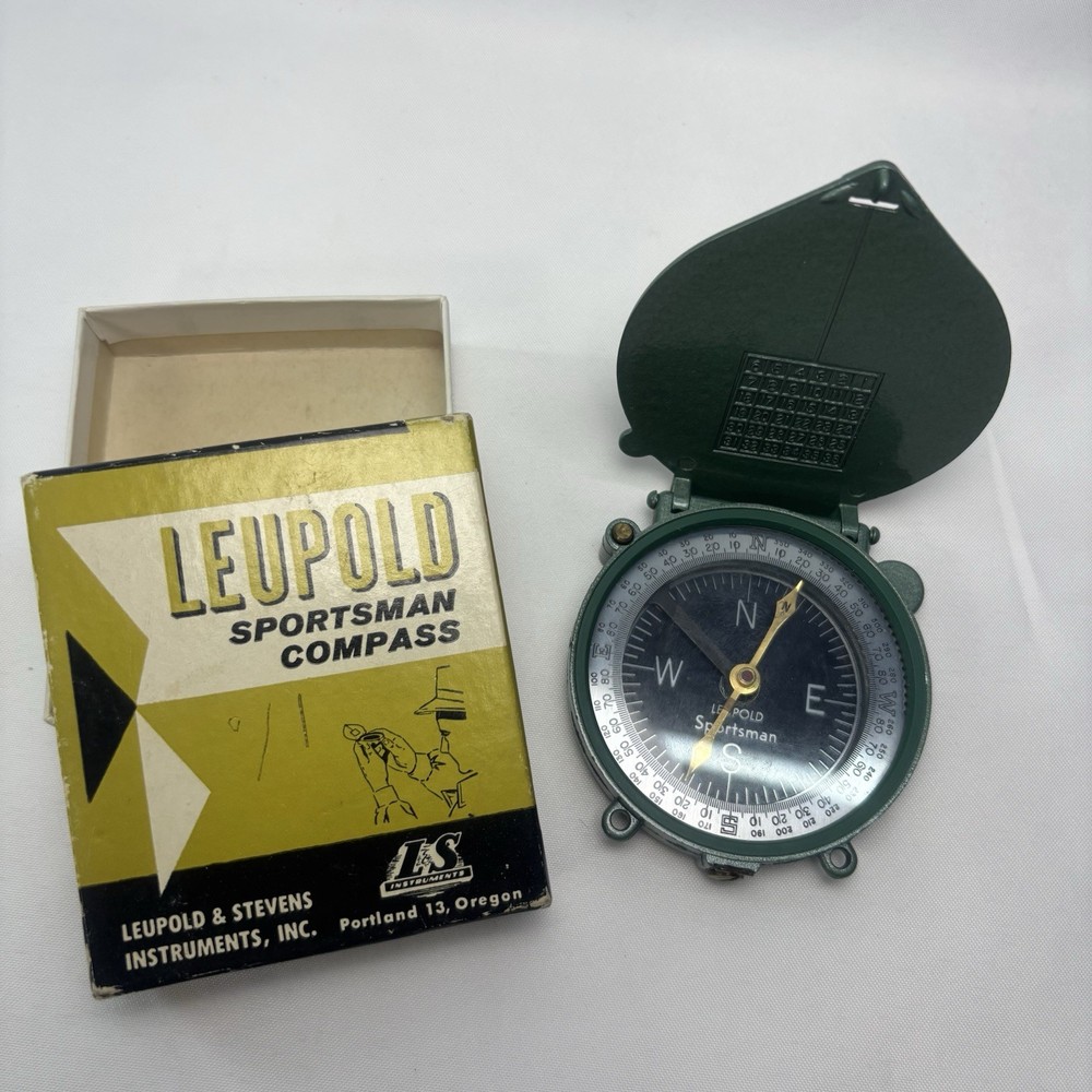 Vintage Leupold & Stevens Sportsman Compass in Original Box Green Metal READ