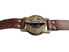 Nautical Brass Compass Watch with Brown Leather Band Antique Sundial Compass
