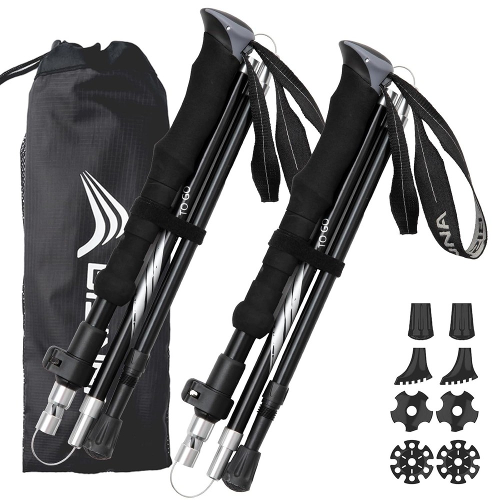 Collapsible Trekking Poles Aluminum Alloy Hiking Sticks 2 Piece Hiking