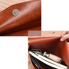 PU Leather File Folder Document Holder Envelope Folder Case with Snap A4 Brown