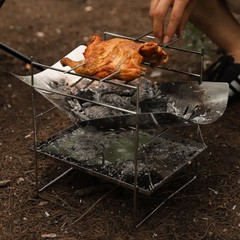 Stainless Steel Outdoor Grill with Detachable Mesh Bowl for Portable Camping