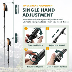 TPC-3K 100% Carbon Fiber Trekking Poles for Hiking – Ultralight Collapsible Hiki