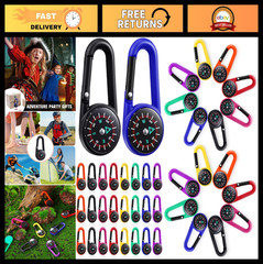 32 Pcs Compass Keychains for Kids – Adventure Camping Clips, Metal Buckle, Party