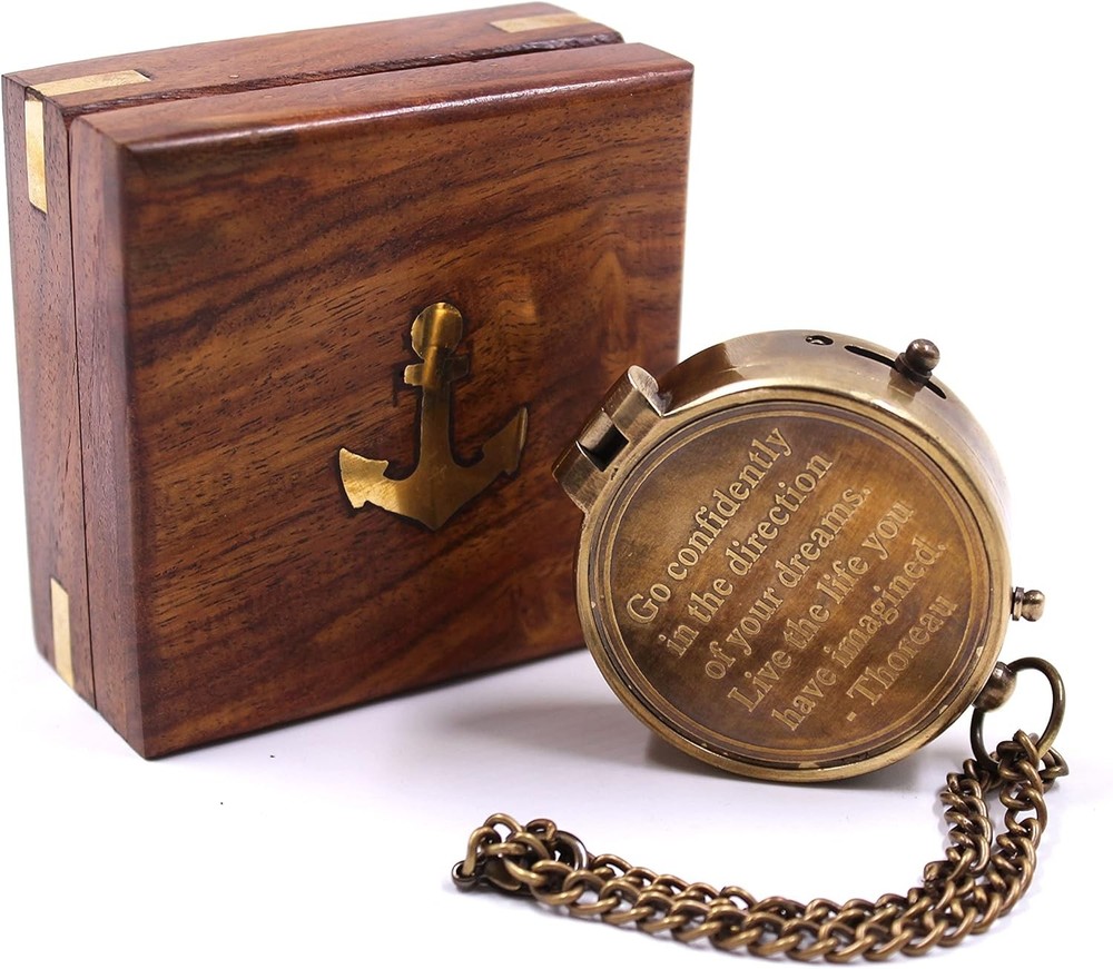 Vintage Brass Compass with Engraved Quote – “Go Confidently in The Direction of