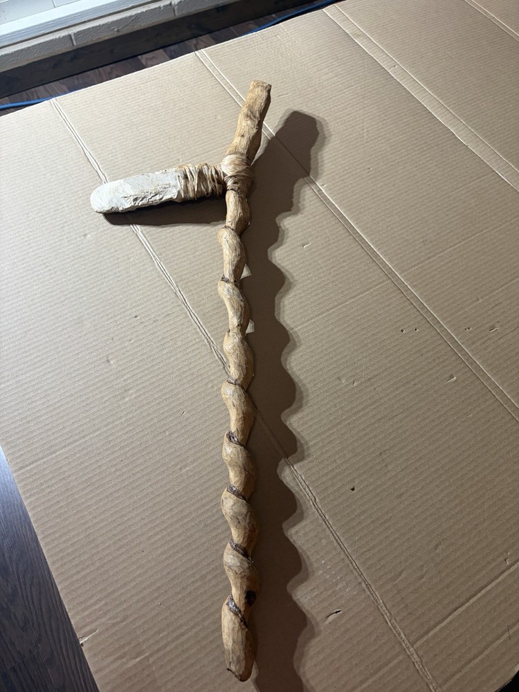 Handmade Twisted Wood Stick Brown White Stone Wall Hanger or Display