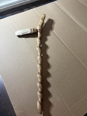 Handmade Twisted Wood Stick Brown White Stone Wall Hanger or Display