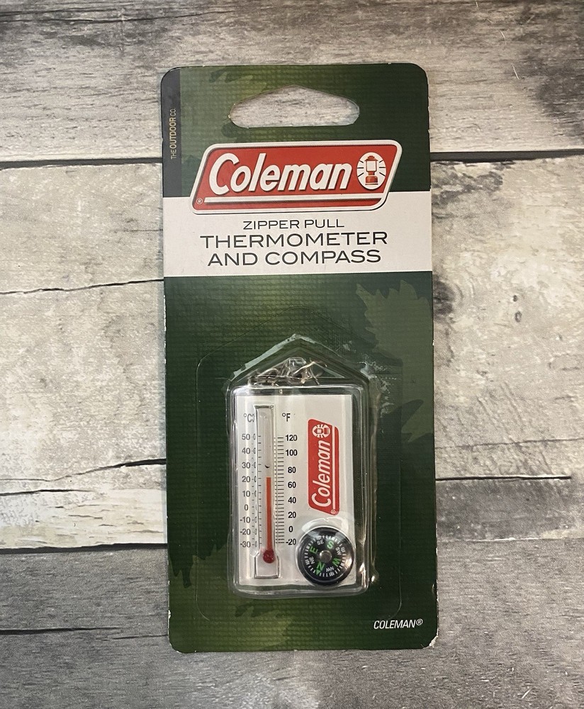 Coleman Thermometer & Compass Camping Zipper Pull Fob Keychain Key Ring ~ New